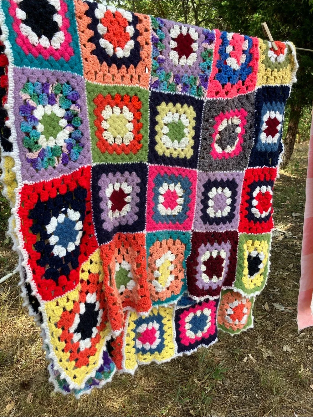 Granny square wool crochet twin blanket throw *damaged*